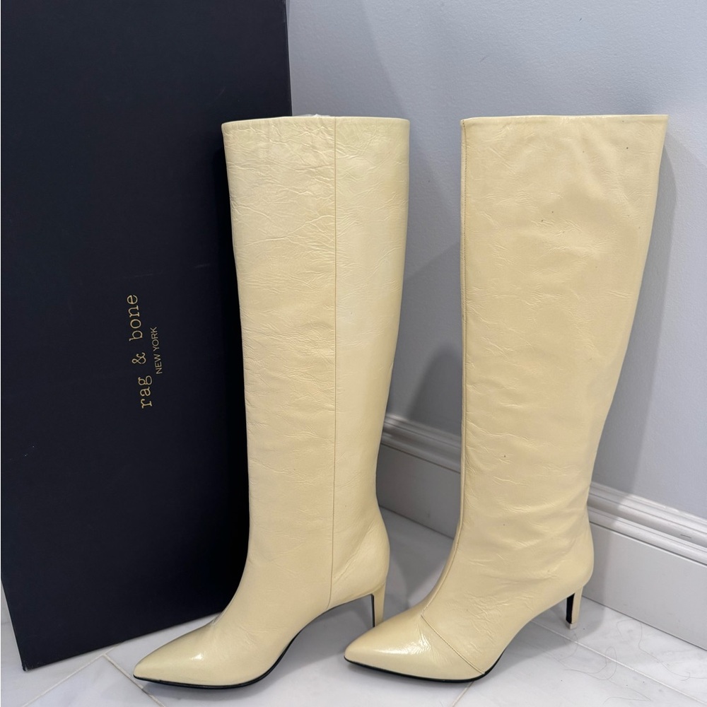 Rag & Bone Beha Knew High in White Crinkle Heeled Boots